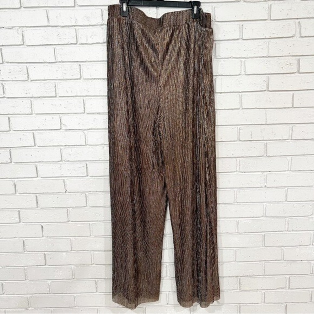 Boden Metallic Plisse Wide Leg Pants Bronze Black Holiday Glam NWT 20-22